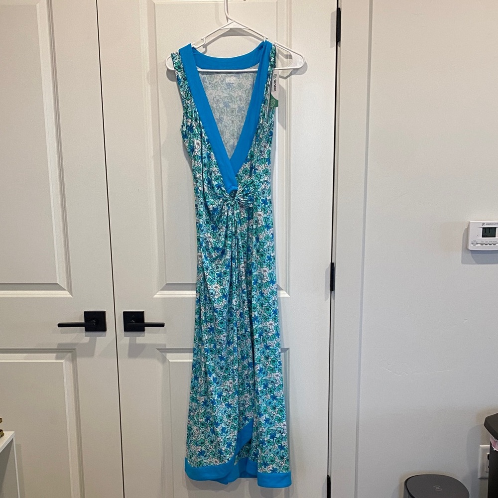 Lands' End Blue and White Floral Dress